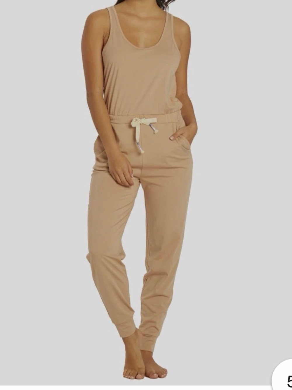 Spiritual Gangster Sleeveless Tan Jumpsuit with Drawstring